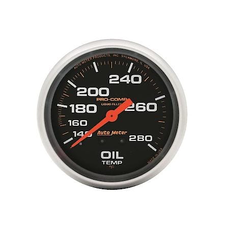 Gauge; Oil Temperature; 2 5/8"; 140-280 Deg. F; Liquid Filled Mechanical; 12Ft.; Pro-Comp