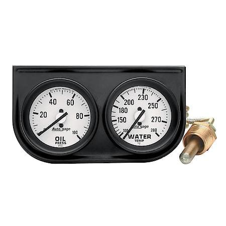 Gauge Console; Oil Pressue/Water Temperature; 2"; 100 PSI/280  Deg. F; White Dial; Black Bezel; AutoGauge