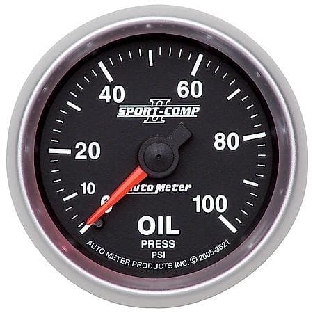 Gauge; Oil Pressure; 2 1/16"; 100 PSI; Mechanical; Sport-Comp II