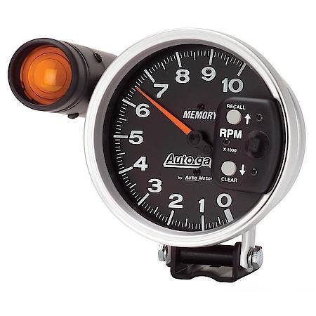 Gauge; Tach; 5"; 10K RPM; Pedestal With Ext. Shift-Lite/Mem; Black; Auto Gauge