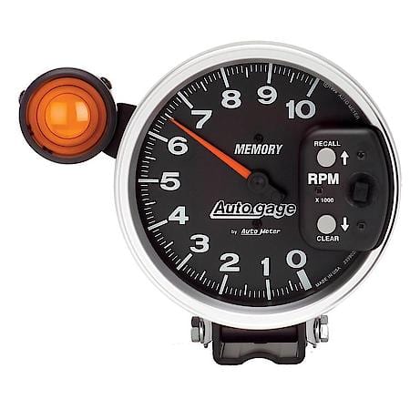 Gauge; Tach; 5"; 10K RPM; Pedestal With Ext. Shift-Lite/Mem; Black; Auto Gauge