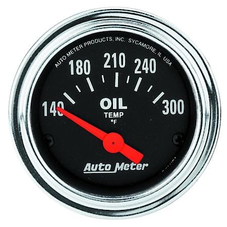Gauge; Oil Temperature; 2 1/16"; 140-300 Deg. F; Electric; Traditional Chrome