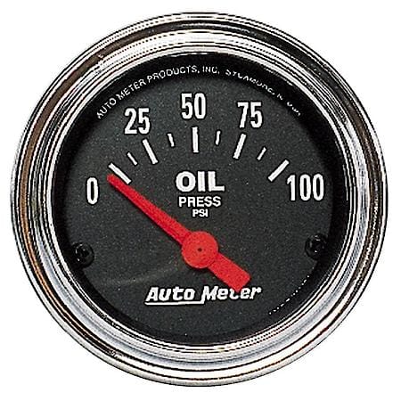 Gauge; Oil Pressure; 2 1/16"; 100 PSI; Electric; Traditional Chrome