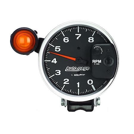 Gauge; Tachometer; 5"; 8K RPM; Pedestal With Ext. Shift-Lite; Black; Auto Gauge