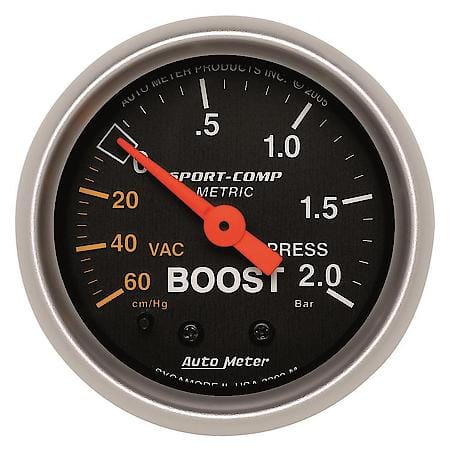 Gauge; Vac/Boost; 2 1/16"; 60Cmhg-2.0Bar; Mechanical; Sport-Comp