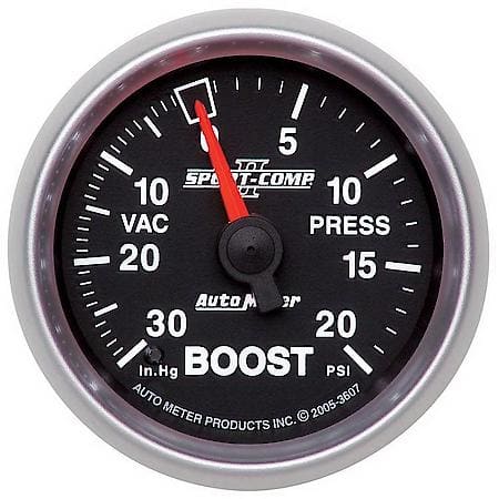 Gauge; Vac/Boost; 2 1/16"; 30Inhg-20 PSI; Mechanical; Sport-Comp II