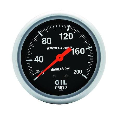 Gauge; Oil Pressure; 2 5/8"; 200 PSI; Mechanical; Sport-Comp