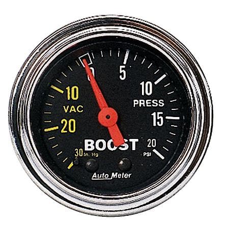 Gauge; Vac/Boost; 2 1/16"; 30Inhg-20 PSI; Mechanical; Traditional Chrome