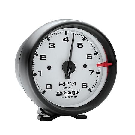 Gauge; Tach; 3 3/4"; 8K RPM; Pedestal; White Dial Black Case; AutoGauge