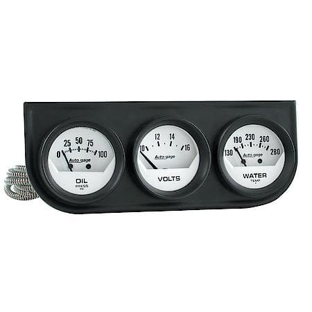 Gauge Console; Oil Pressure/Water Temperature/Voltage; 2"; 100 PSI/280  Deg. F/16V; White Dial; Black Bezel; AutoGauge