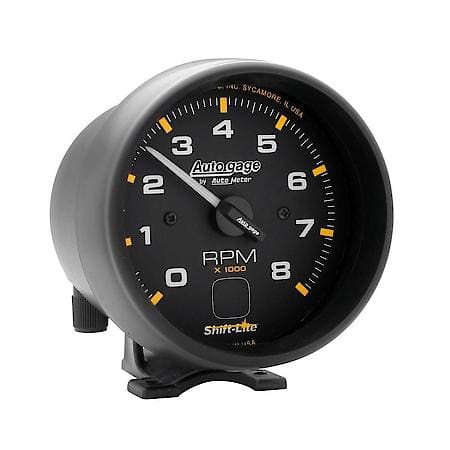 Gauge; Tach; 3 3/4"; 8K RPM; Pedestal With Shift Light; Black Dial Black Case; Autogage