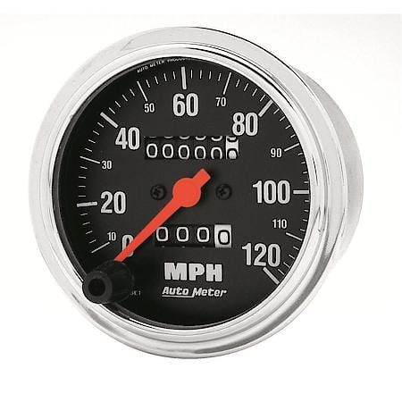 Gauge; Speedometer; 3 3/8"; 120MPH; Mechanical; Traditional Chrome