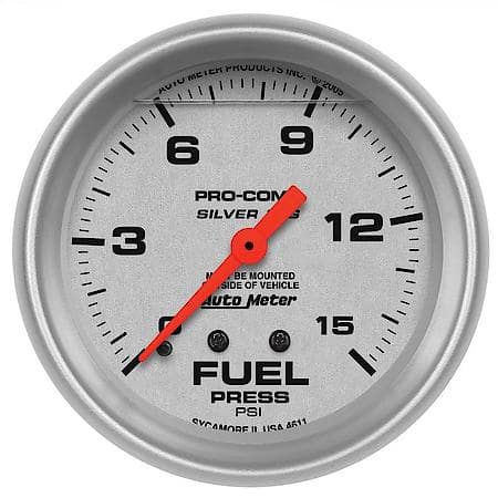Gauge; Fuel Press; 2 5/8"; 15 PSI; Liquid Filled Mechanical; Ultra-Lite