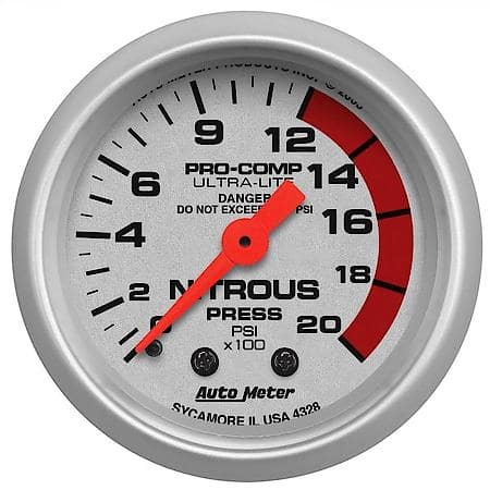 Gauge; Nitrous Pressure; 2 1/16"; 2000 PSI; Mechanical; Ultra-Lite