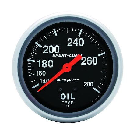 Gauge; Oil Temperature; 2 5/8"; 140-280 Deg. F; Mechanical; 12 Ft.; Sport-Comp