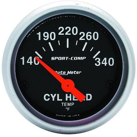 Gauge; Cylinder Head Temperature; 2 1/16"; 140-340  Deg. F; Electric; Sport-Comp