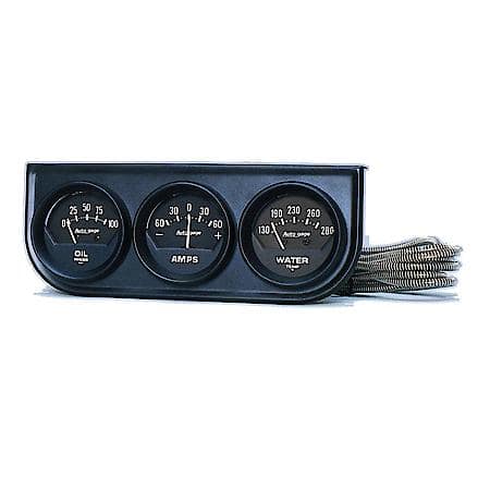 Gauge Console; Oil Pressure/Water Temperature/Amperage; 2"; 100 PSI/280  Deg. F/60A; Black Dial; Black Bezel; AutoGauge