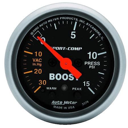 Gauge; Vac/Boost; 2 1/16"; 30Inhg-15 PSI; Stepper Motor With Peak/Warn; Sport-Comp