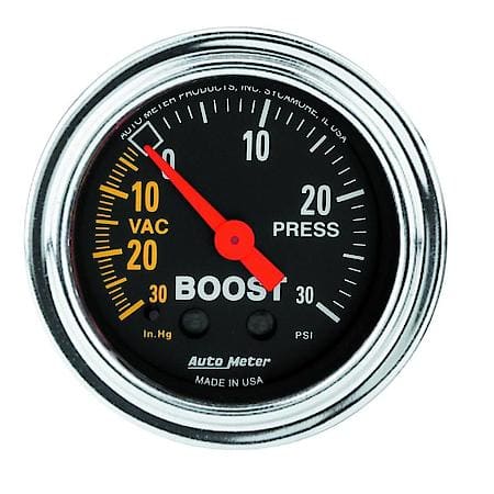 Gauge; Vac/Boost; 2 1/16"; 30Inhg-30 PSI; Mechanical; Traditional Chrome