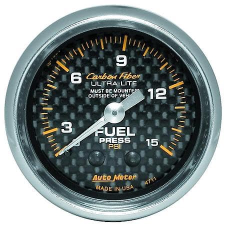 Gauge; Fuel Pressure; 2 5/8" 0-15 PSI; Mechanical; Carbon Fiber