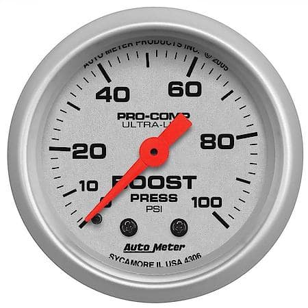 Gauge; Boost; 2 1/16"; 100 PSI; Mechanical; Ultra-Lite