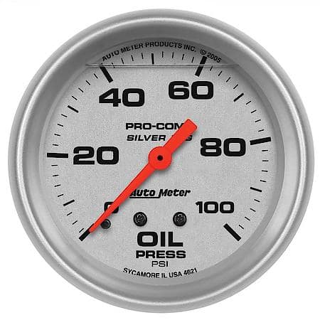 Gauge; Oil Press; 2 5/8"; 100 PSI; Liquid Filled Mechanical; Ultra-Lite