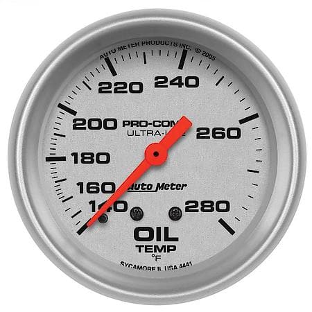 Gauge; Oil Temperature; 2 5/8"; 140-280 Deg. F; Mechanical; Ultra-Lite