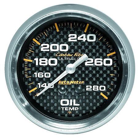 Gauge; Oil Temperature; 2 5/8"; 140-280 Deg. F; Mechanical; Carbon Fiber