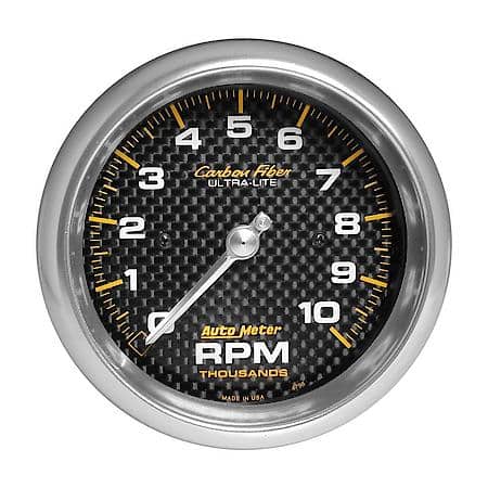 Gauge; Tachometer; 3 3/8"; 10K RPM; In-Dash; Carbon Fiber