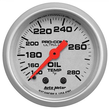 Gauge; Oil Temperature; 2 1/16"; 140-280 Deg. F; Mechanical; Ultra-Lite