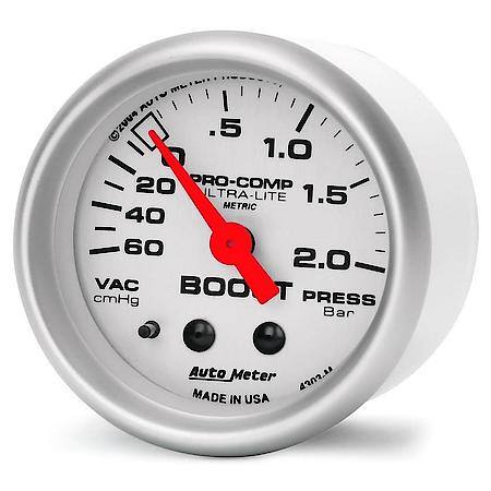 Gauge; Vac/Boost; 2 1/16"; 60Cmhg-2.0Bar; Mechanical; Ultra-Lite