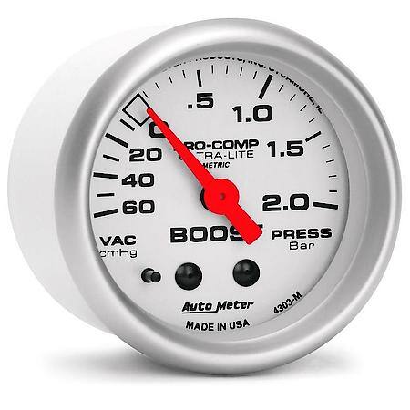 Gauge; Vac/Boost; 2 1/16"; 60Cmhg-2.0Bar; Mechanical; Ultra-Lite