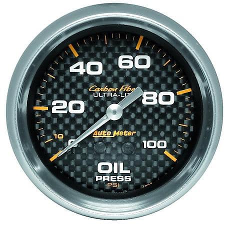 Gauge; Oil Pressure; 2 5/8"; 100 PSI; Mechanical; Carbon Fiber