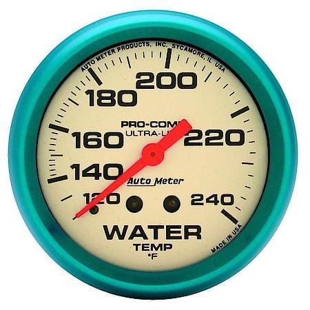 Gauge; Water Temperature; 2 5/8"; 120-240 Deg. F; Mechanical; Glow In The Dark; Ultra-Nite