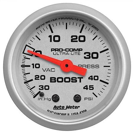 Gauge; Vac/Boost; 2 1/16"; 30Inhg-45 PSI; Mechanical; Ultra-Lite