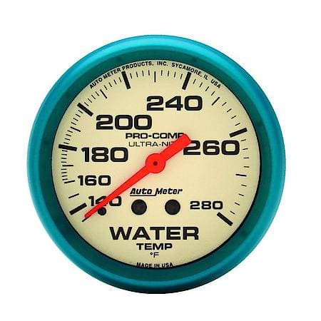 Gauge; Water Temperature; 2 5/8"; 140-280 Deg. F; Mechanical; Glow In The Dark; Ultra-Nite