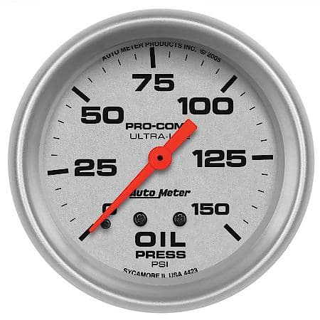 Gauge; Oil Pressure; 2 5/8"; 150 PSI; Mechanical; Ultra-Lite