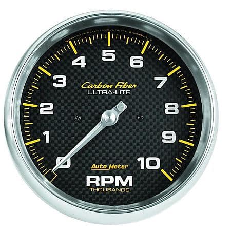 Gauge; Tachometer; 5"; 10K RPM; In-Dash; Carbon Fiber