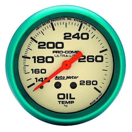 Gauge; Oil Temperature; 2 5/8"; 140-280 Deg. F; Mechanical; Glow In The Dark; Ultra-Nite