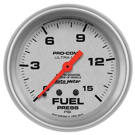Gauge; Fuel Pressure; 2 5/8"; 15 PSI; Mechanical; Ultra-Lite