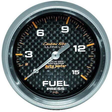 Gauge; Fuel Pressure; 2 5/8"; 15 PSI; Mechanical; Carbon Fiber