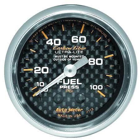 Gauge; Fuel Pressure; 2 1/16"; 100 PSI; Mechanical; Carbon Fiber
