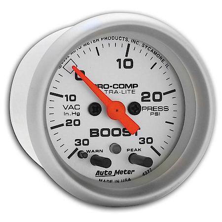 Gauge; Vac/Boost; 2 1/16"; 30Inhg-30 PSI; Stepper Motor With Peak/Warn; Ultra-Lite