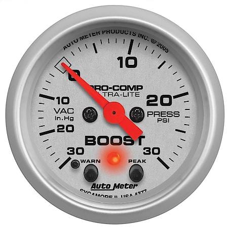 Gauge; Vac/Boost; 2 1/16"; 30Inhg-30 PSI; Stepper Motor With Peak/Warn; Ultra-Lite