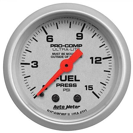 Gauge; Fuel Pressure; 2 1/16"; 15 PSI; Mechanical; Ultra-Lite