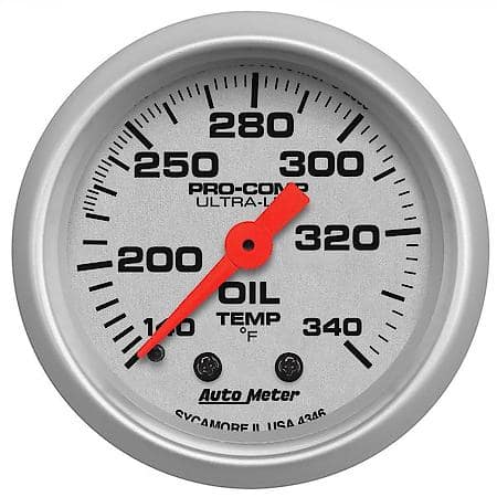 Gauge; Oil Tank Temperature; 2 1/16"; 140-340 Deg. F; Mechanical; Ultra-Lite