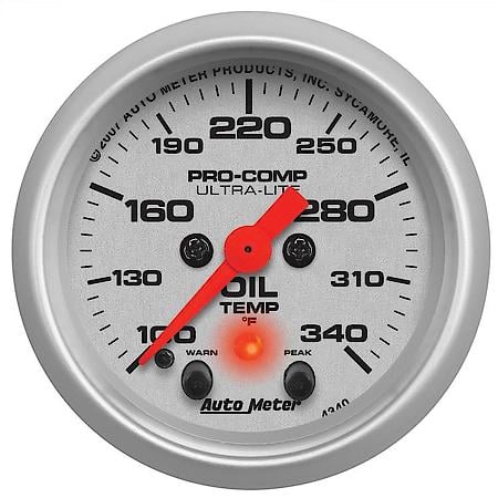 Gauge; Oil Temperature; 2 1/16"; 340 Deg. F; Stepper Motor With Peak/Warn; Ultra-Lite