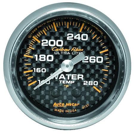 Gauge; Water Temperature; 2 1/16"; 140-280 Deg. F; Mechanical; Carbon Fiber
