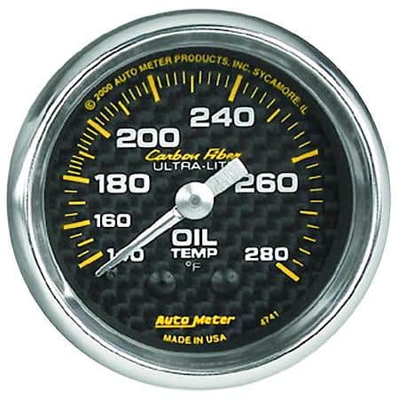 Gauge; Oil Temperature; 2 1/16"; 140-280 Deg. F; Mechanical; Carbon Fiber