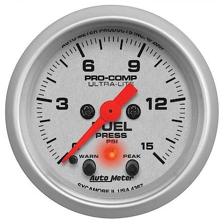 Gauge; Fuel Press; 2 1/16"; 15 PSI; Stepper Motor With Peak/Warn; Ultra-Lite